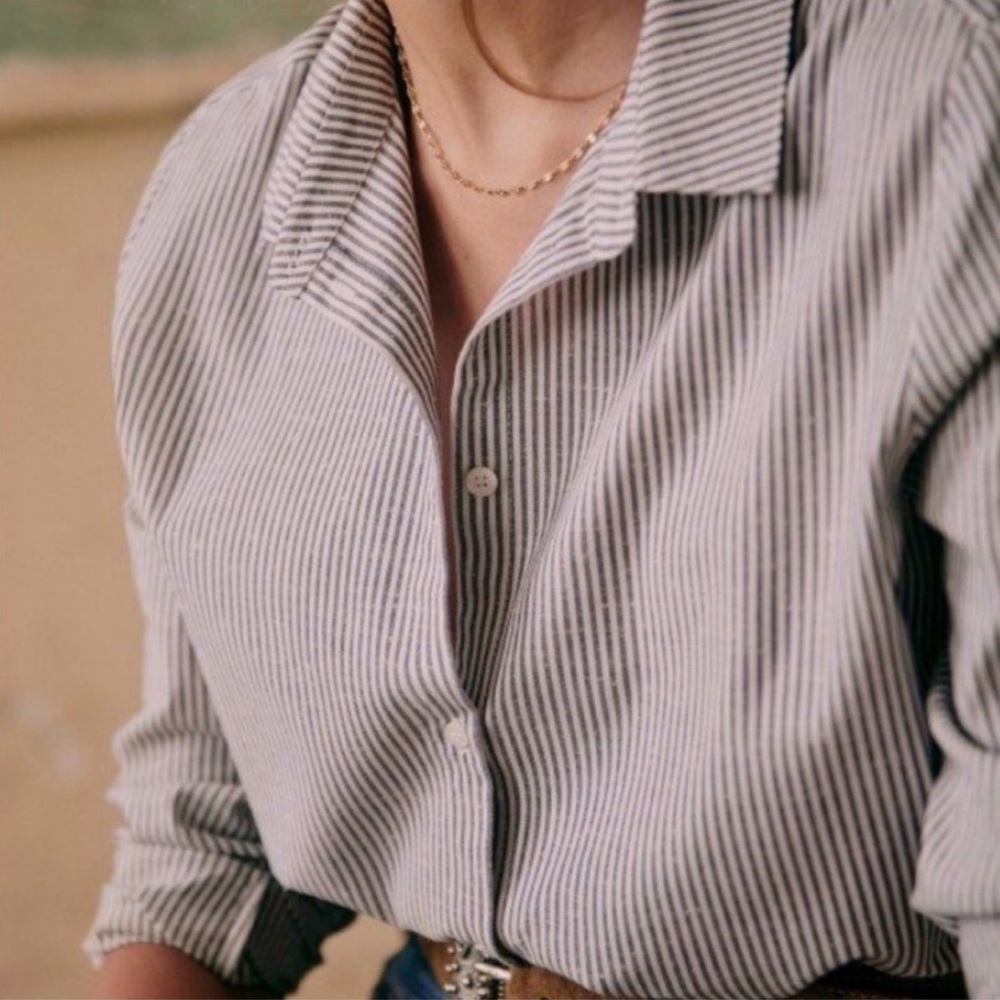 Sezane Tomboy Shirt Stripes Ecru / Blue - Size 14